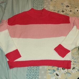 Colorblock Women's Sweater - Red, Pink, and Cream